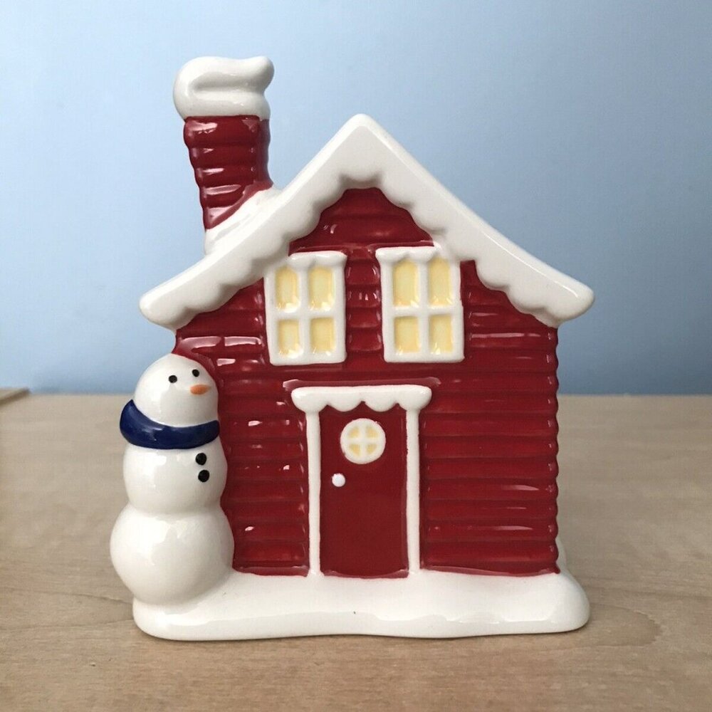 Bath And Body Works Ceramic Snowman House Hand Dispenser Bottle Holder GUC